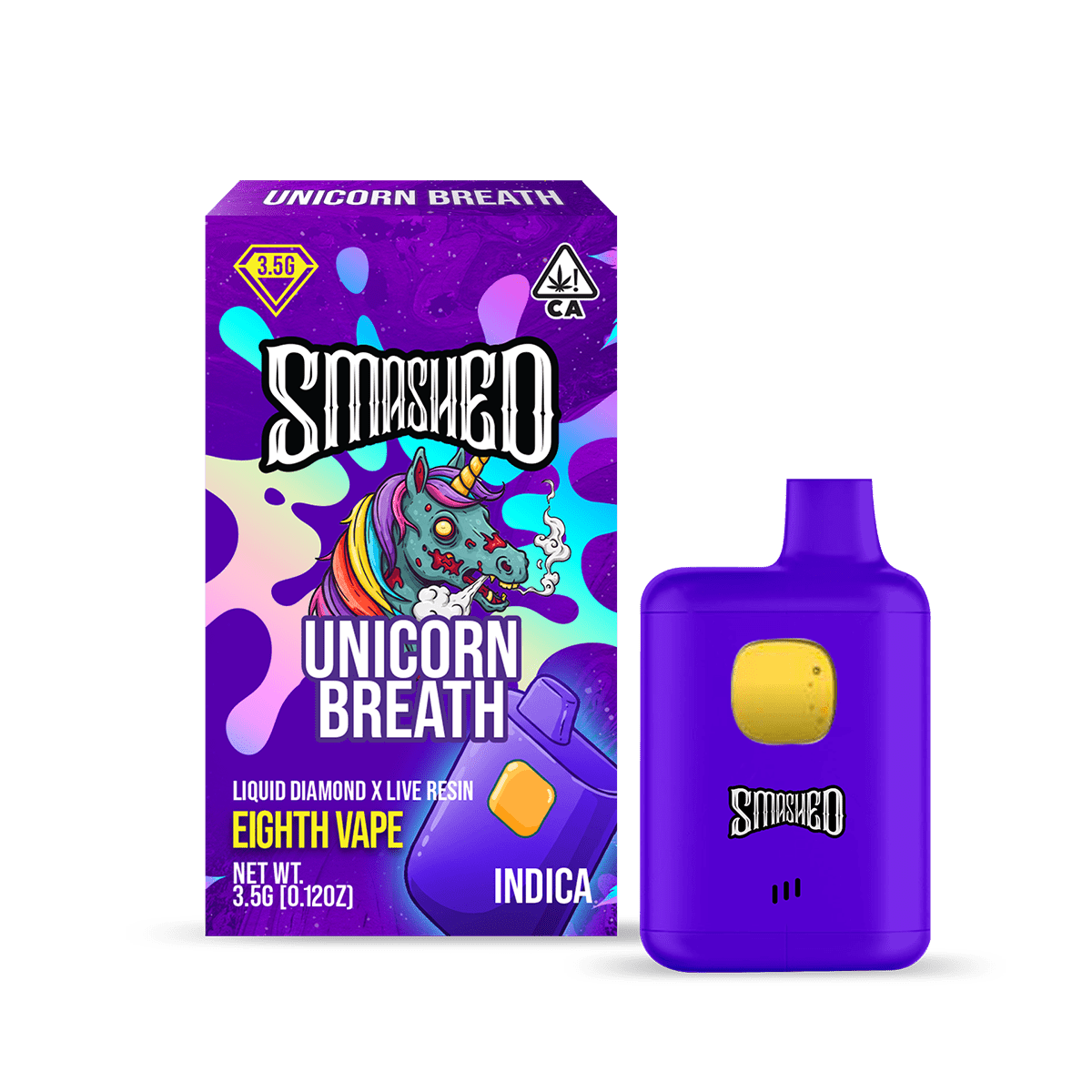 Smashed 3.5g Unicorn Breath LD x LR Disposable (Indica) - Smashed Brand - 